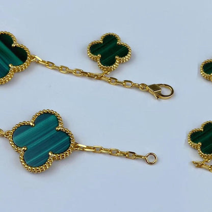 [Clover Jewelery]MAGIC CLOVER MALACHITE GOLD BRACELET 5 MOTIFS