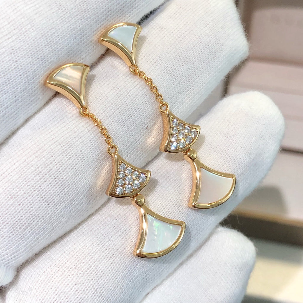[Clover Jewelry]DREAM EARRINGS 3 MOTIFS DIAMOND MOP PINK GOLD