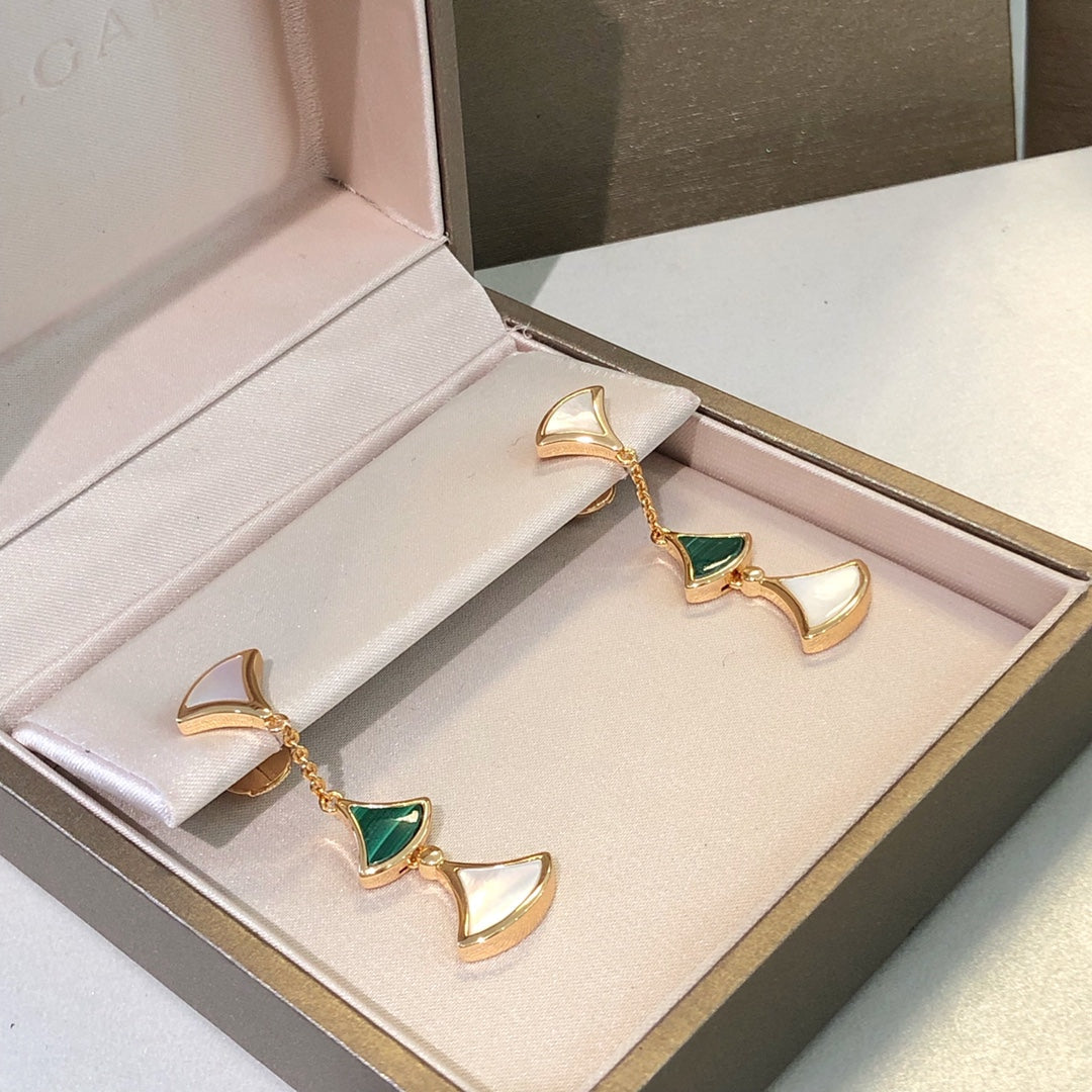 [Clover Jewelry]DREAM EARRINGS 3 MOTIFS MALACHITE MOP PINK GOLD