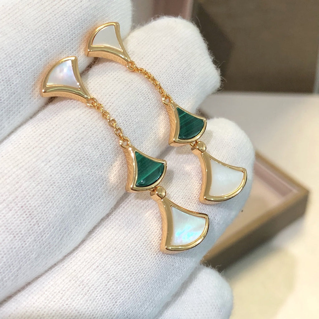[Clover Jewelry]DREAM EARRINGS 3 MOTIFS MALACHITE MOP PINK GOLD