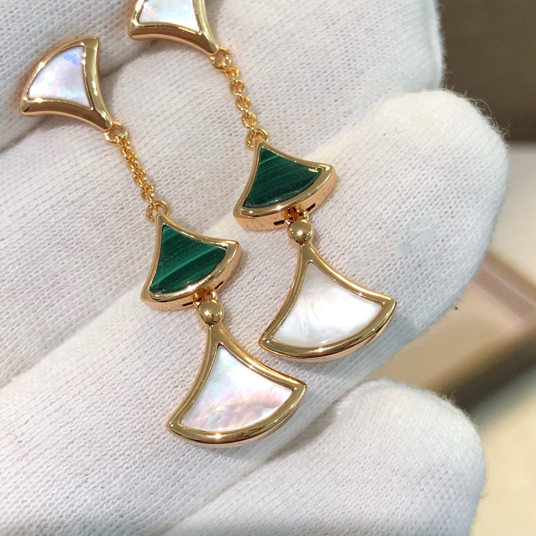 [Clover Jewelery]DREAM EARRINGS 3 MOTIFS MALACHITE MOP PINK GOLD