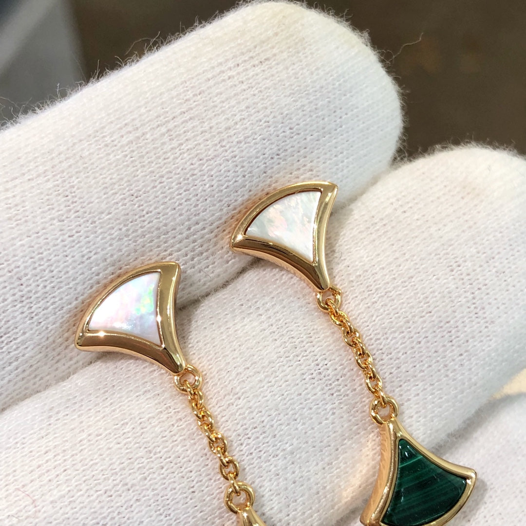 [Clover Jewelry]DREAM EARRINGS 3 MOTIFS MALACHITE MOP PINK GOLD
