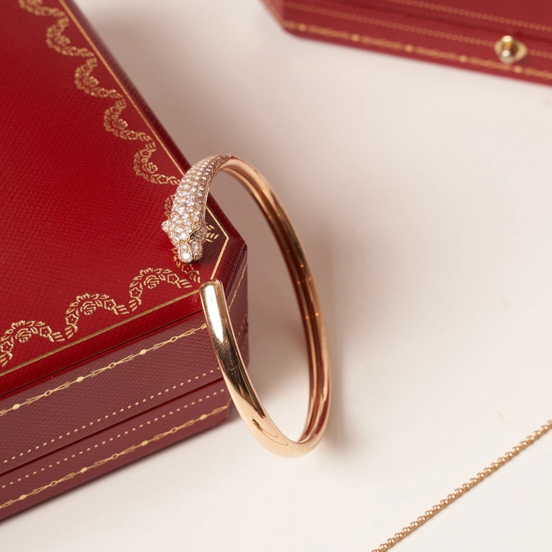 [Clover Jewelry]PANTHERE ROSE GOLD DIAMOND OPEN BRACELET