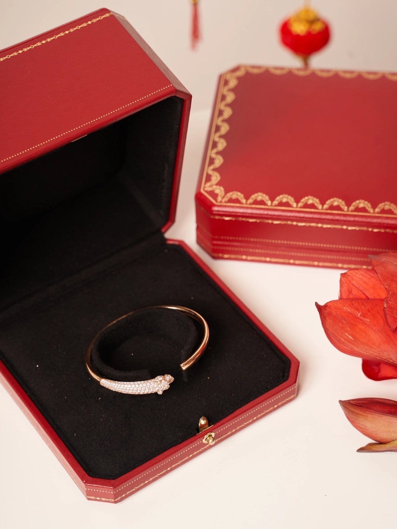 [Clover Jewelery]PANTHERE ROSE GOLD DIAMOND OPEN BRACELET