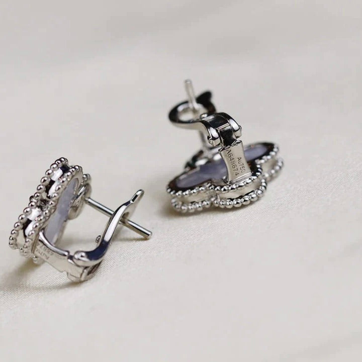 [Clover Jewelry]KLEEBRETT MITTEL 1 MOTIV WEISSE MOP-OHRRINGE SILBER
