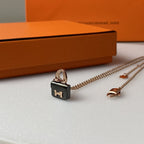 [Clover Jewelry]コンスタンス ブラックペンダント ピンクゴールドネックレス