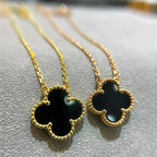 [Clover Jewelry]クローバー 15MM ブラックオニキス シングル フラワー ネックレス