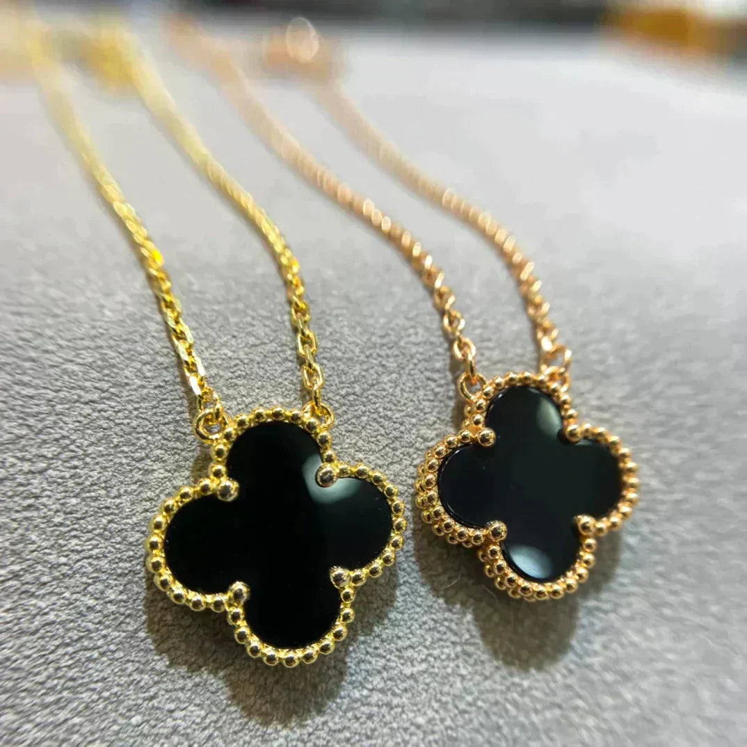 [Kleeblatt Schmuck]KLEE 15MM SCHWARZER ONYX EINE BLUME HALSKETTE