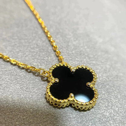[Clover Jewelery]CLOVER 15MM BLACK ONYX SINGLE FLOWER NECKLACE