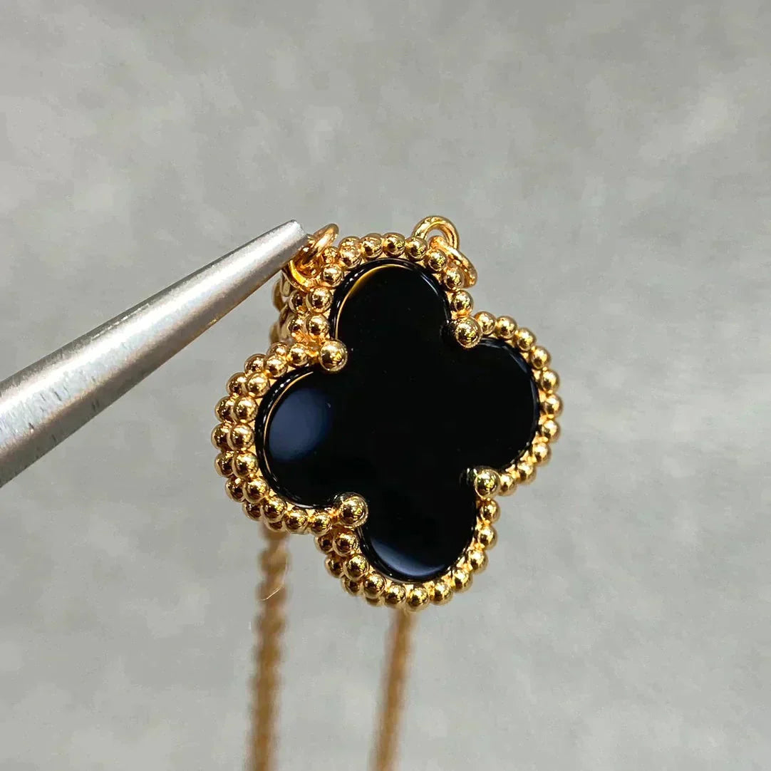 [Clover Jewelery]CLOVER 15MM BLACK ONYX SINGLE FLOWER NECKLACE