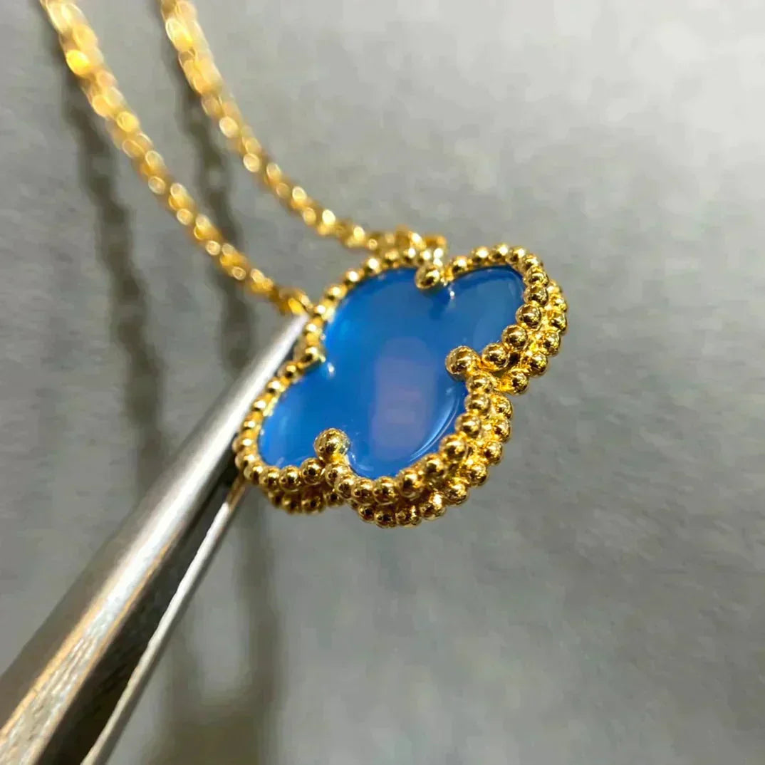 [Clover Jewelery]CLOVER 15MM BLUE AGATE NECKLACE