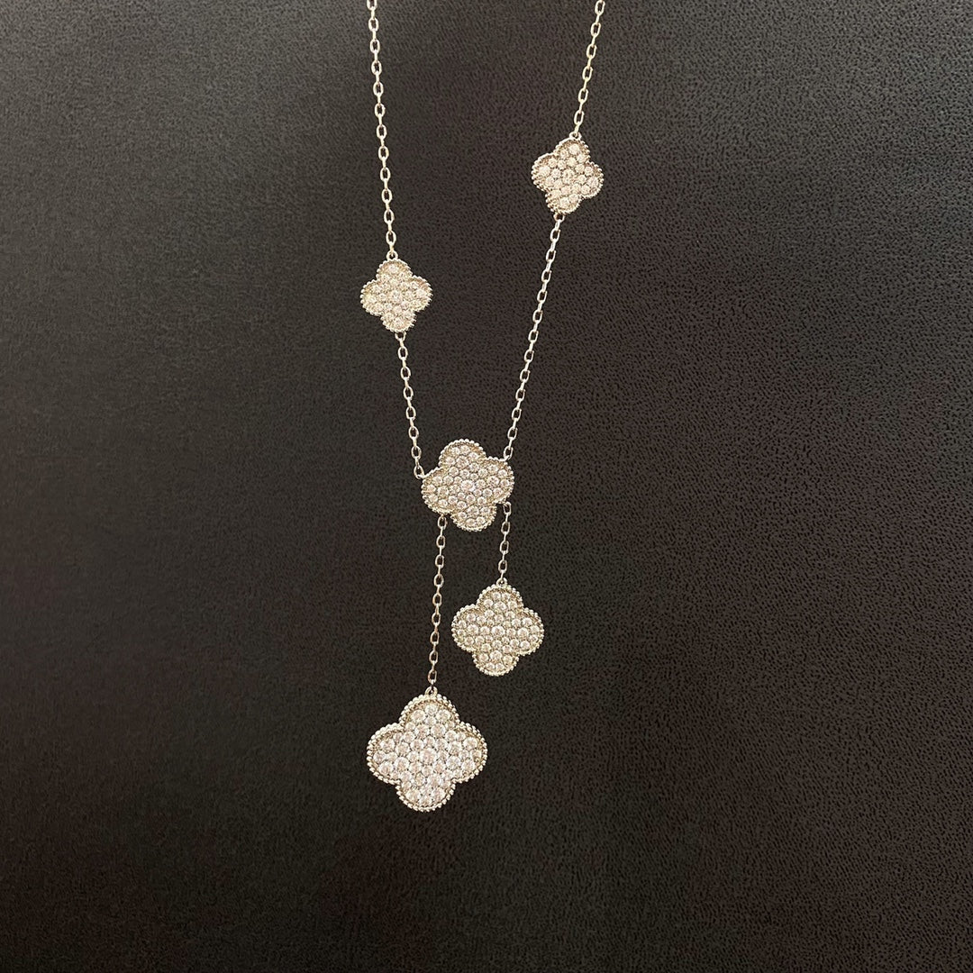 [Clover Jewelery]CLOVER 5 MOTIFS SILVER DIAMONDS NECKLACE