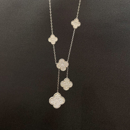 [Clover Jewelery]CLOVER 5 MOTIFS SILVER DIAMONDS NECKLACE