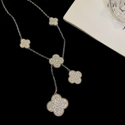 [Clover Jewelery]CLOVER 5 MOTIFS SILVER DIAMONDS NECKLACE