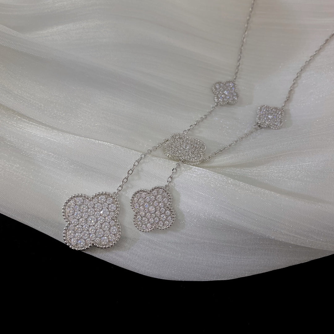 [Clover Jewelery]CLOVER 5 MOTIFS SILVER DIAMONDS NECKLACE