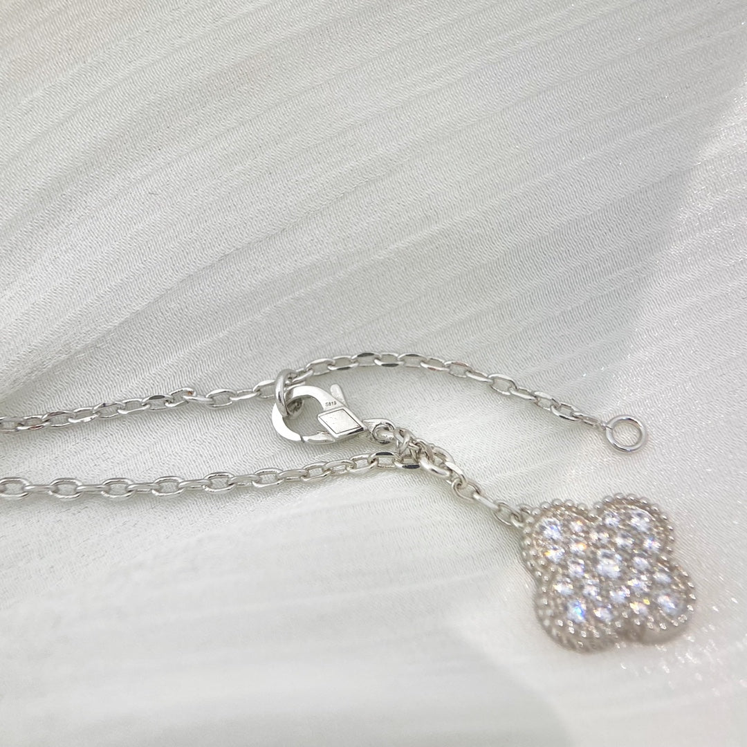 [Clover Jewelery]CLOVER 5 MOTIFS SILVER DIAMONDS NECKLACE
