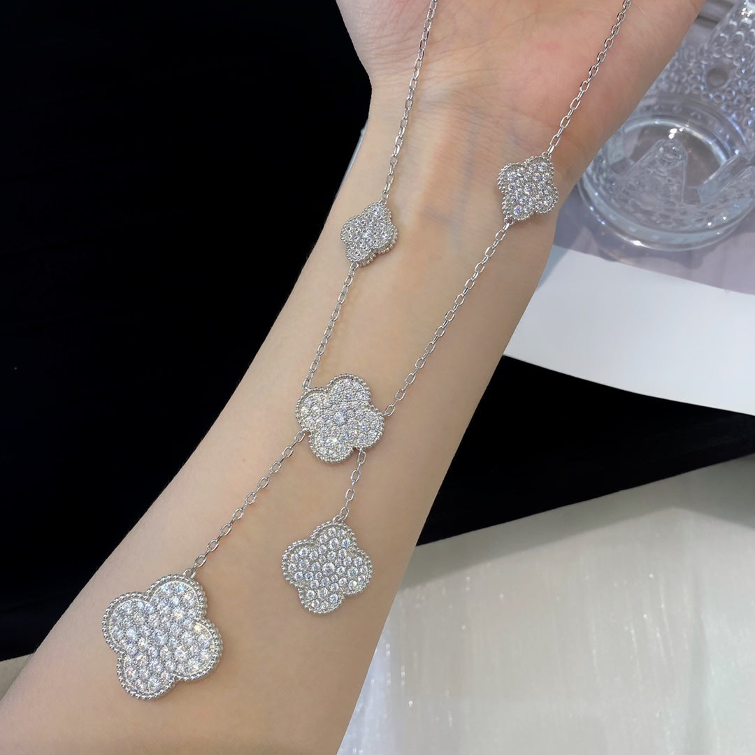 [Clover Jewelery]CLOVER 5 MOTIFS SILVER DIAMONDS NECKLACE