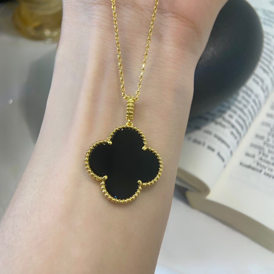 [Clover Jewelery]CLOVER 25MM NECKLACE GOLD ONYX