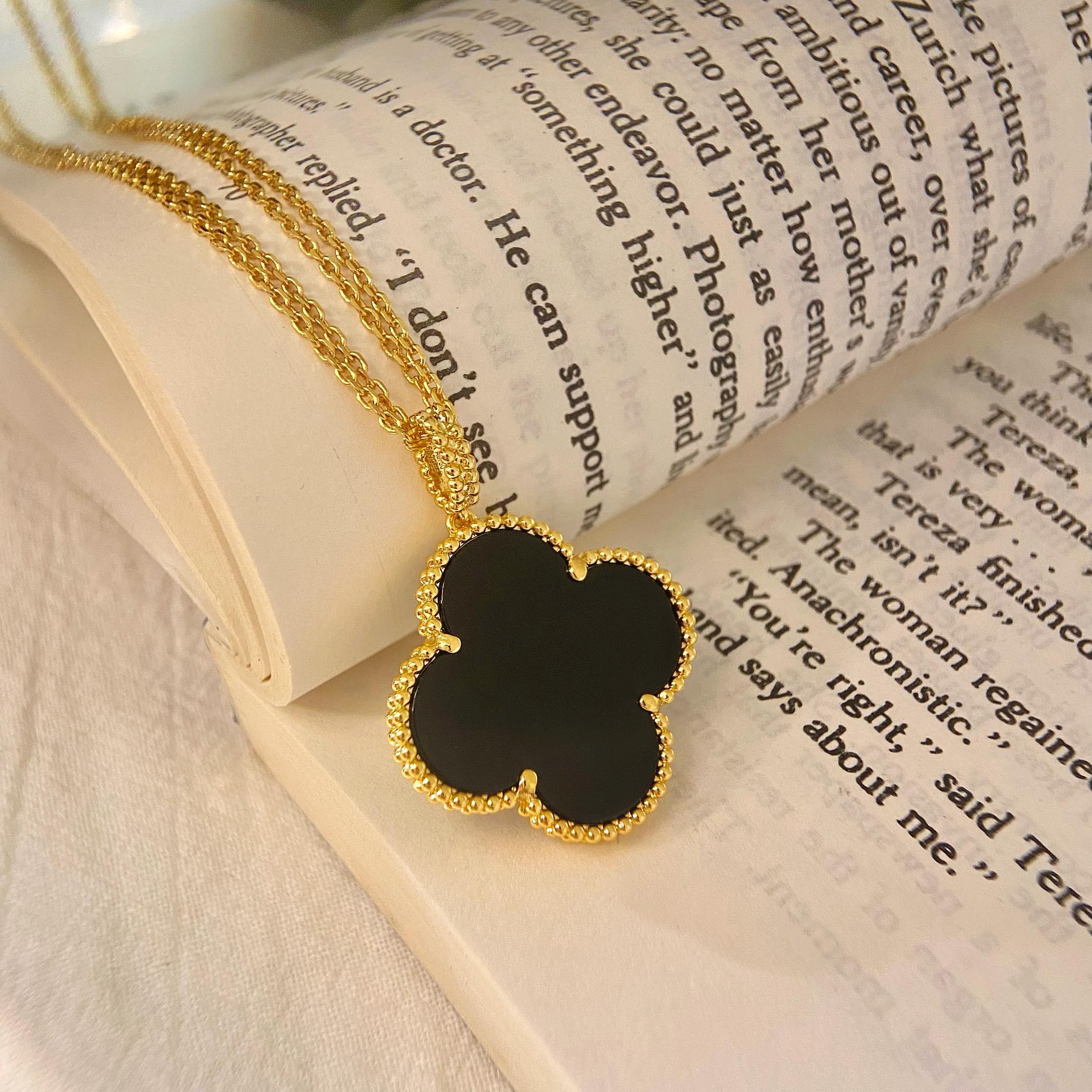 [Clover Jewelry]CLOVER 25MM HALSKETTE GOLD ONYX