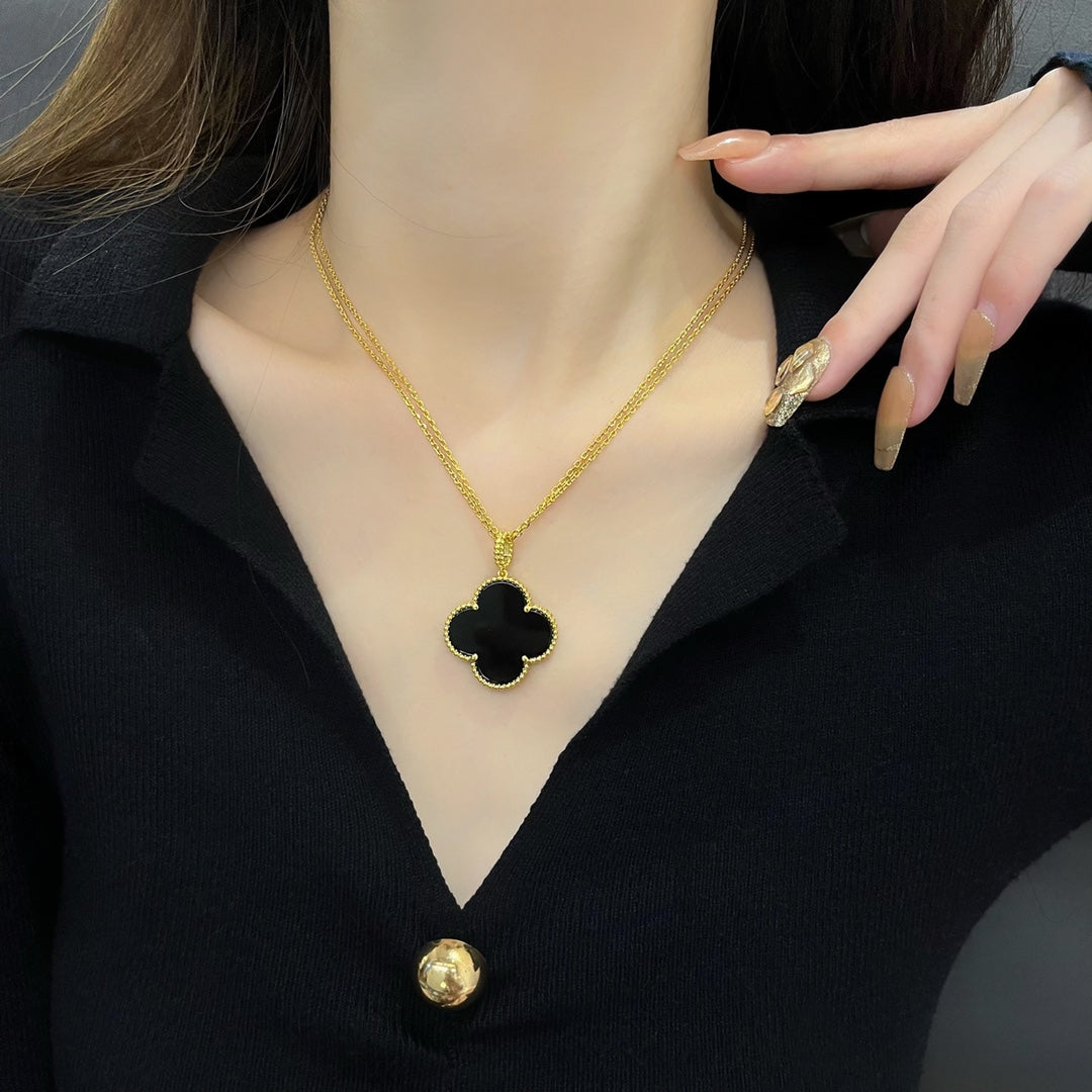 [Clover Jewelery]CLOVER 25MM NECKLACE GOLD ONYX