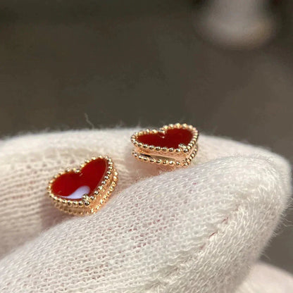 [Clover Jewelery]HEART CARNELIAN STUD EARRINGS