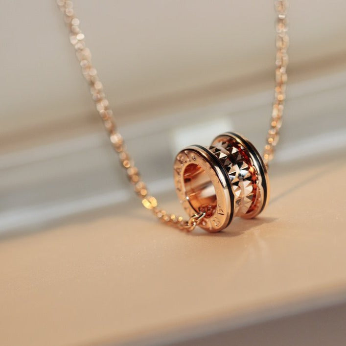 [Clover Jewelry]ZERO 1 ROCK PEDANT PINK GOLD BLACK NECKLACE