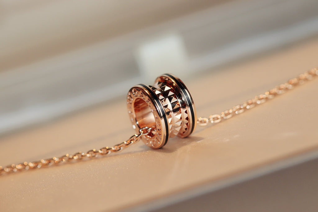 [Clover Jewelry]ZERO 1 ROCK PEDANT PINK GOLD BLACK NECKLACE