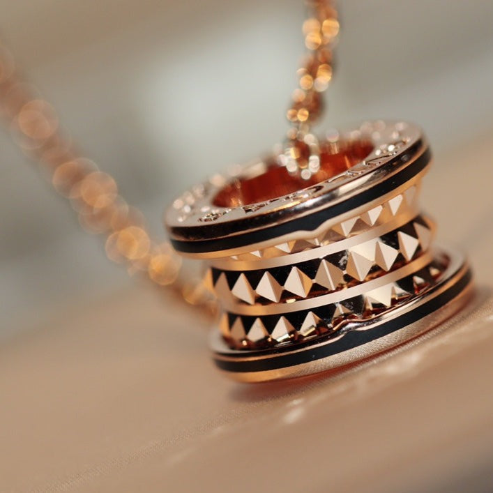 [Clover Jewelery]ZERO 1 ROCK PEDANT PINK GOLD BLACK NECKLACE