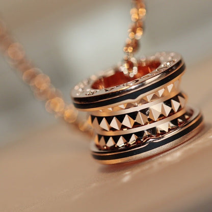 [Clover Jewelery]ZERO 1 ROCK PEDANT PINK GOLD BLACK NECKLACE