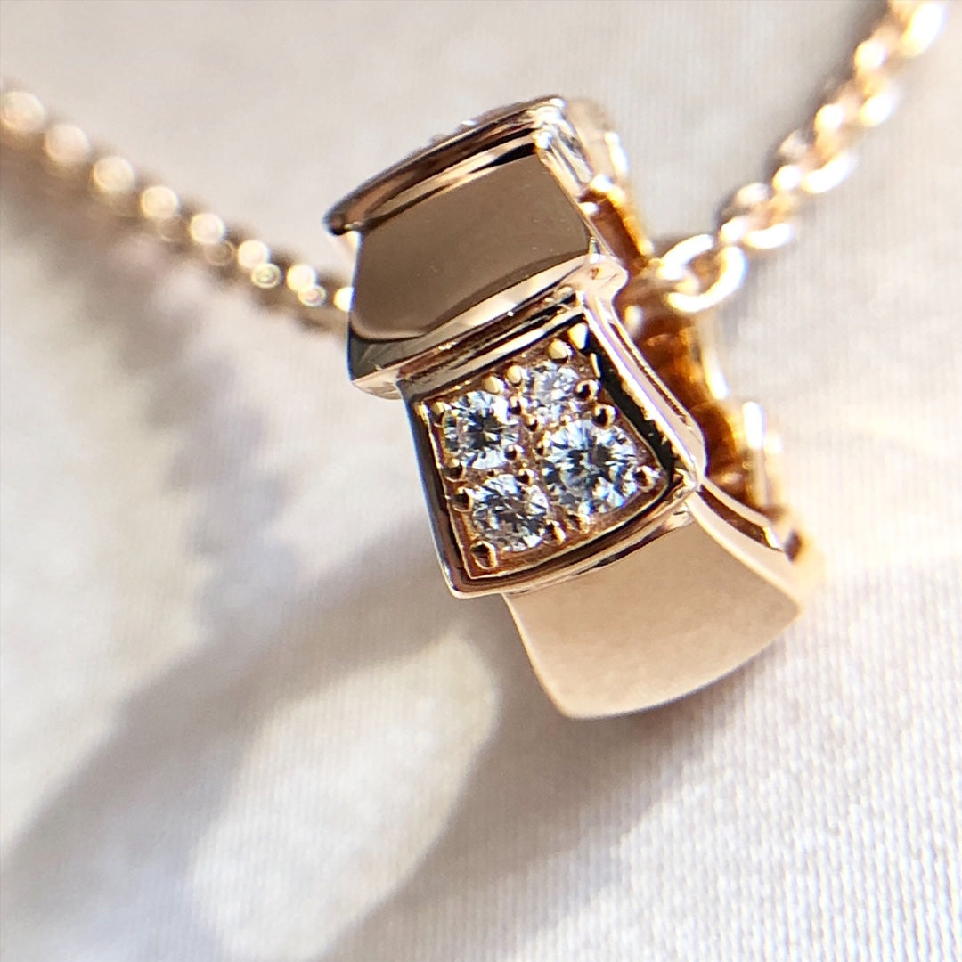 [Clover Jewelery]SERPENTI PEDANT DIAMOND PINK GOLD NECKLACE