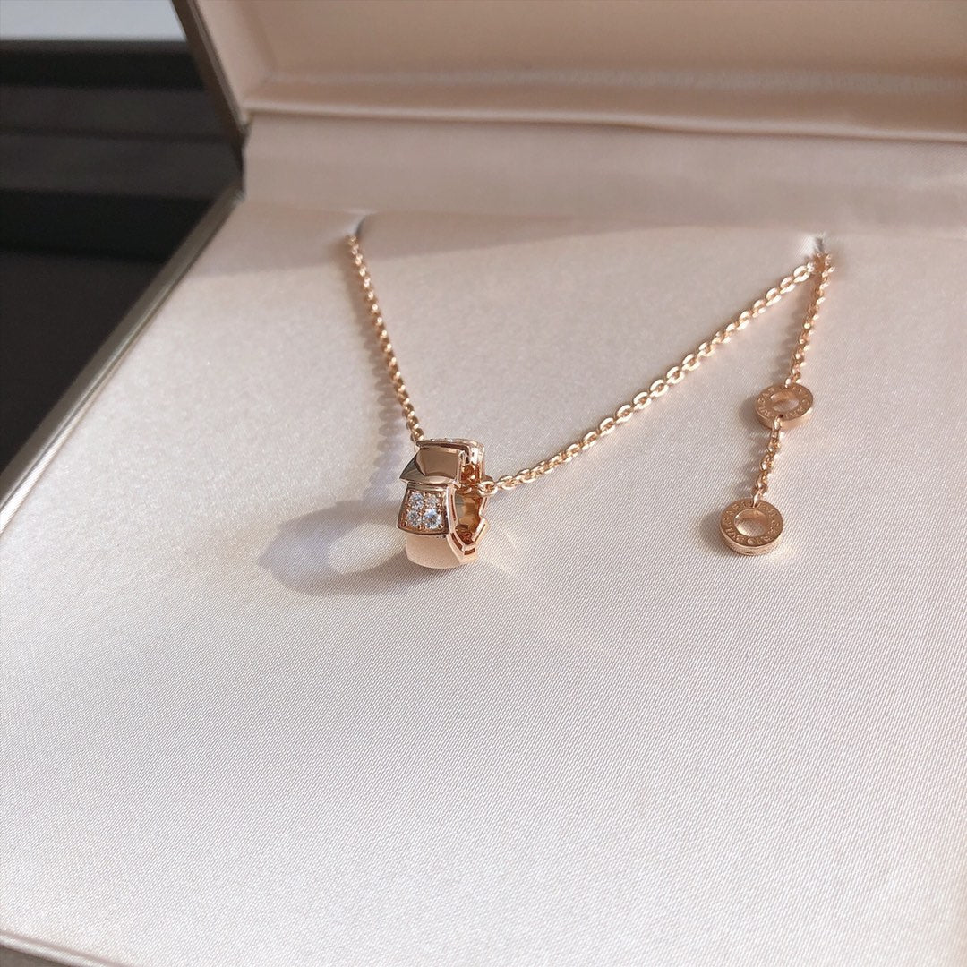 [Clover Jewelery]SERPENTI PEDANT DIAMOND PINK GOLD NECKLACE
