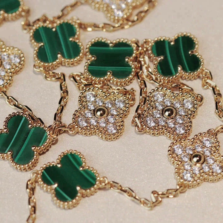 [Clover Jewelery]CLOVER 20 MOTIFS MALACHITE DIAMOND NECKLACE