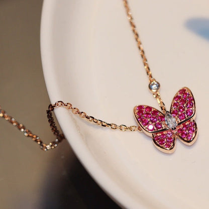 [Clover Jewelery]BUTTERFLY RED DIAMOND ROSE GOLD NECKLACE