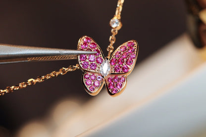 [Clover Jewelery]BUTTERFLY RED DIAMOND ROSE GOLD NECKLACE