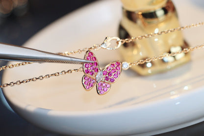 [Clover Jewelery]BUTTERFLY RED DIAMOND ROSE GOLD NECKLACE