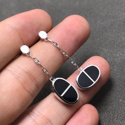 [Clover Jewelery]CHAINE VERSO BLACK CERAMIC SILVER EARRINGS