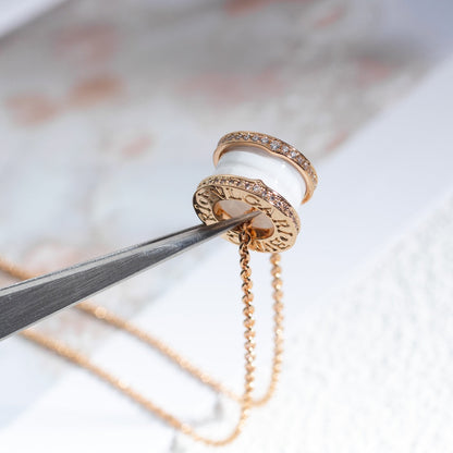 [Clover Jewelery]ZERO 1 WHITE CERAMIC PINK GOLD DIAMOND NECKLACE