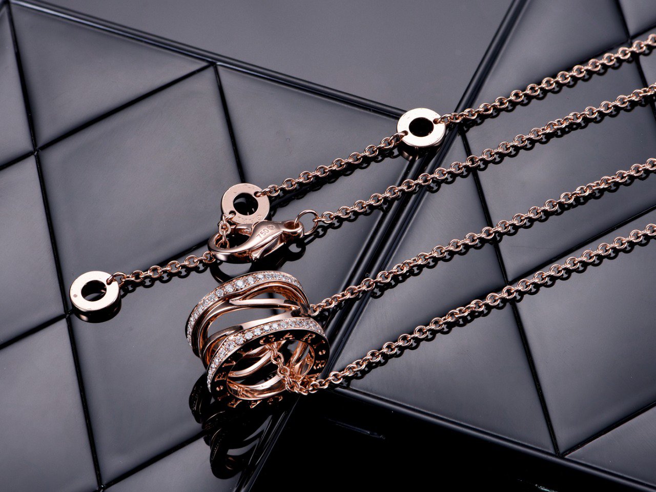 [Clover Jewellery]ZERO 1 ROSA GOLD DIAMANT OFFENE HALSKETTE