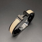 [Clover Jewelry]Hブレスレット 12MM ブラックベージュ セラミック