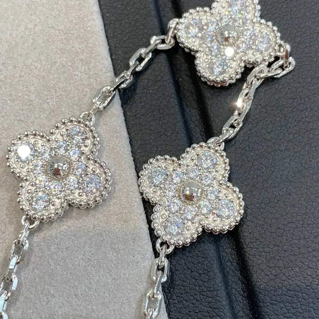 [Clover Jewelry]クローバー 5モチーフ ダイヤモンド ブレスレット シルバー