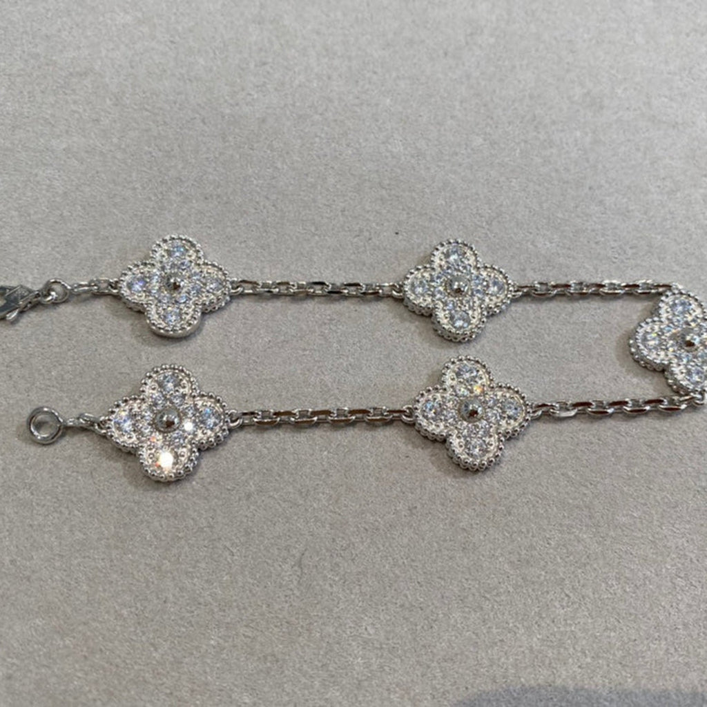 [Clover Jewelry]クローバー 5モチーフ ダイヤモンド ブレスレット シルバー