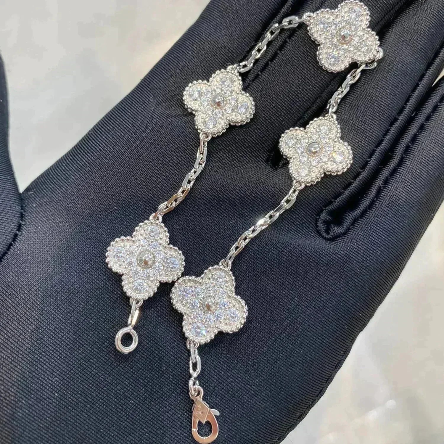 [Clover Jewelry]クローバー 5モチーフ ダイヤモンド ブレスレット シルバー