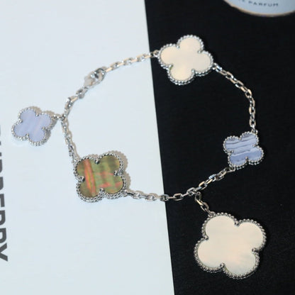 [Clover Jewelery]CLOVER BRACELET 5 MOTIFS MOP CHALCEDONY SILVER