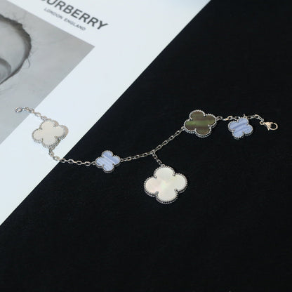[Clover Jewelery]CLOVER BRACELET 5 MOTIFS MOP CHALCEDONY SILVER