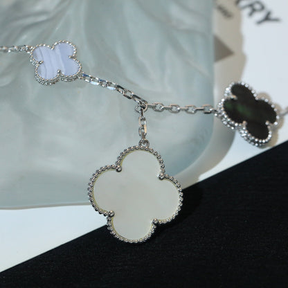 [Clover Jewelery]CLOVER BRACELET 5 MOTIFS MOP CHALCEDONY SILVER