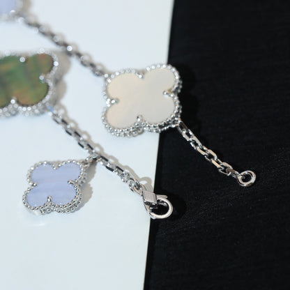 [Clover Jewelery]CLOVER BRACELET 5 MOTIFS MOP CHALCEDONY SILVER