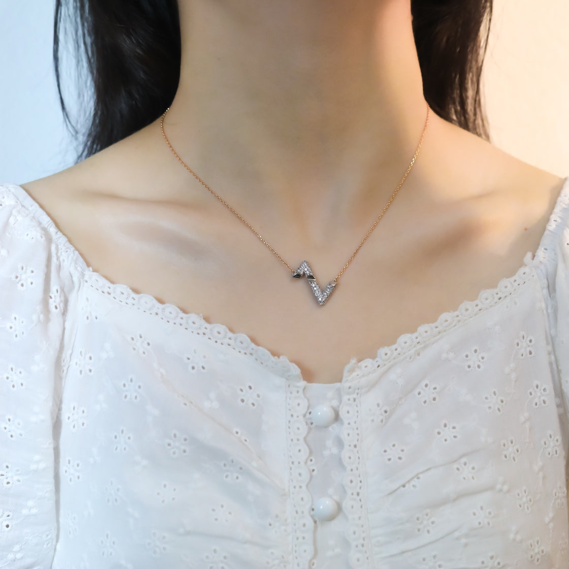 [Clover Jewelery]VOLT SILVER DIAMOND PEDANT NECKLACE