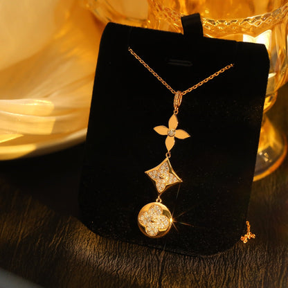 [Clover Jewelery]STAR AND SUN DIAMOND PINK GOLD NECKLACE