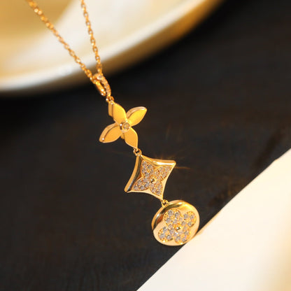 [Clover Jewelery]STAR AND SUN DIAMOND PINK GOLD NECKLACE