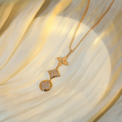 [Clover Jewelery]STAR AND SUN DIAMOND PINK GOLD NECKLACE